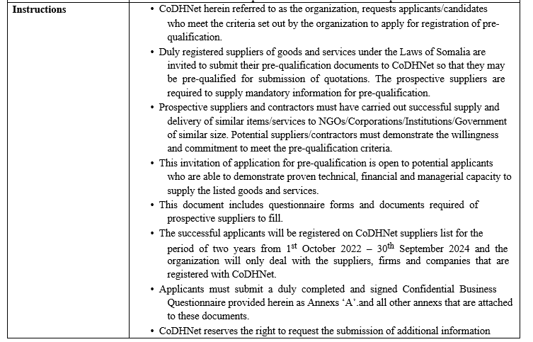 Re-Advert: Pre-qualification Suppliers - Somali Jobs - somalijobs ...